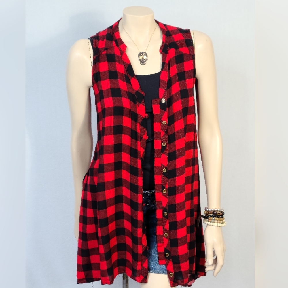 Jodifl Buffalo Plaid Button Down Tunic SZ M